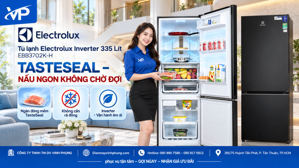 Tủ lạnh Electrolux Inverter 335 Lít EBB3702K-H