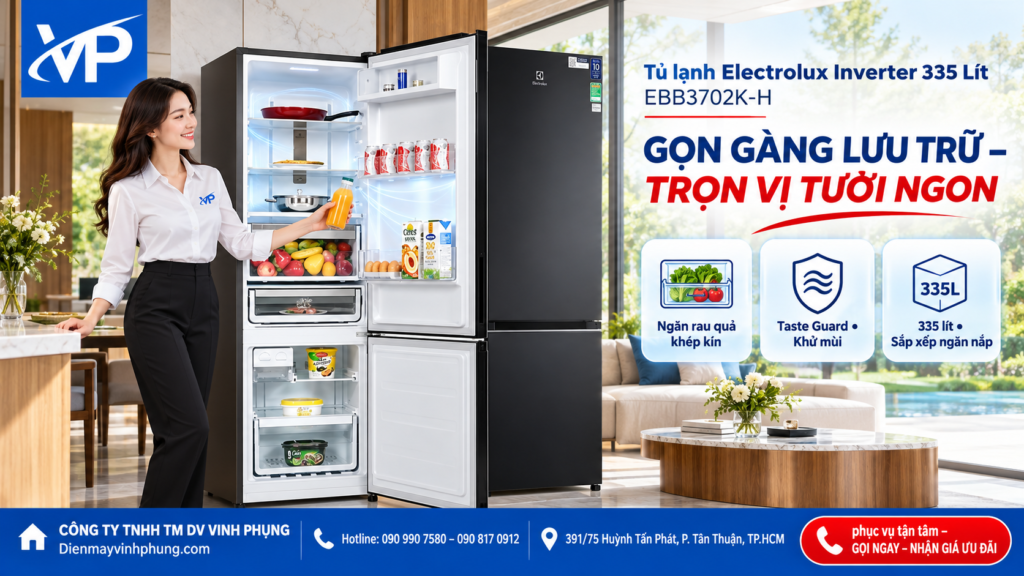 Tủ lạnh Electrolux Inverter 335 Lít EBB3702K-H
