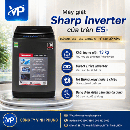 Máy giặt Sharp Inverter cửa trên 13 kg ES-TM130CD-DS