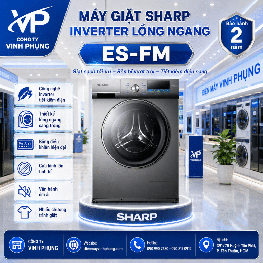 Máy giặt Sharp Inverter lồng ngang 11 Kg ES-FM110CB-SB