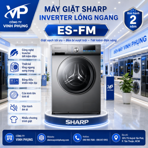 Máy giặt Sharp Inverter lồng ngang 9 Kg ES-FM90CB-DG