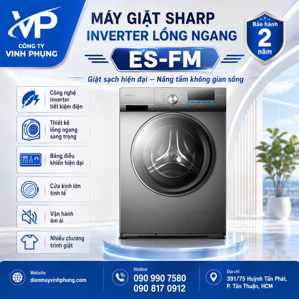 Máy giặt Sharp Inverter lồng ngang 11 Kg ES-FM110CB-SB