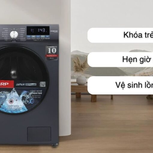 Máy giặt Sharp Inverter lồng ngang 10 Kg ES-FM110CB-SB