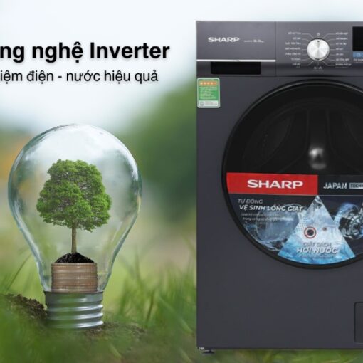 Máy giặt Sharp Inverter lồng ngang 10 Kg ES-FM110CB-SB