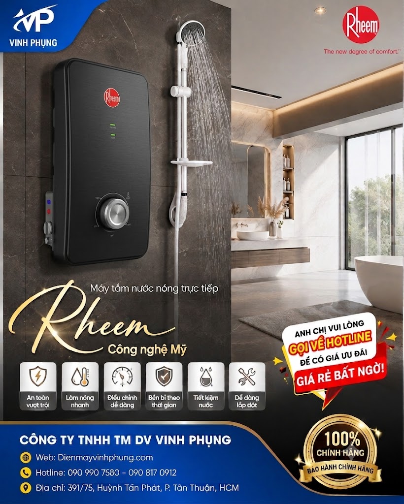 Máy Tắm Nước Nóng Trực Tiếp Rheem 4500W-RH-688E-WT 5 Máy Tắm Nước Nóng Trực Tiếp Rheem 4500W RH-688E BK