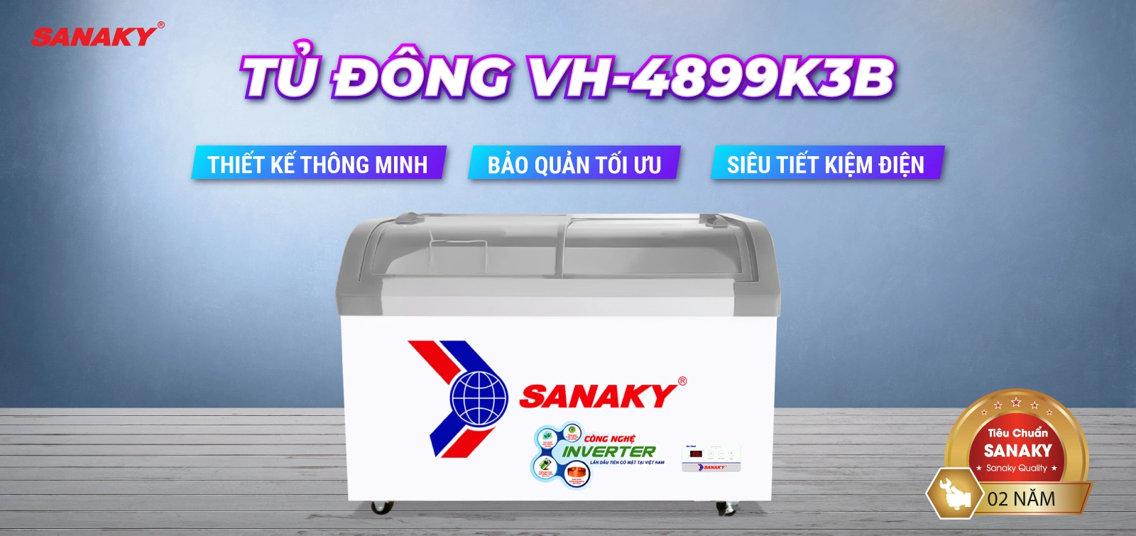 Tủ đông nắp kính Sanaky 350 lít VH-4899K3B
