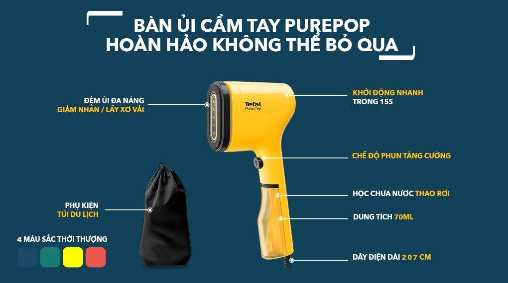 Bàn ủi hơi nước cầm tay Tefal DT2026E1 Vàng