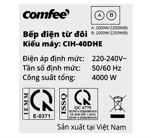 Bếp từ đôi Comfee CIH-40DHE