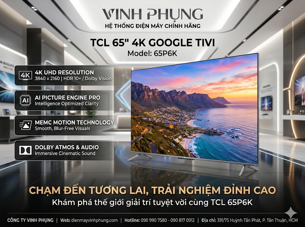 Google Tivi TCL AI 4K 65 inch 65P6K