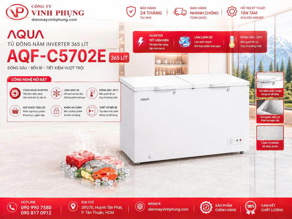 Tủ Đông Mát Aqua Inverter 365 Lít AQF-C5702E