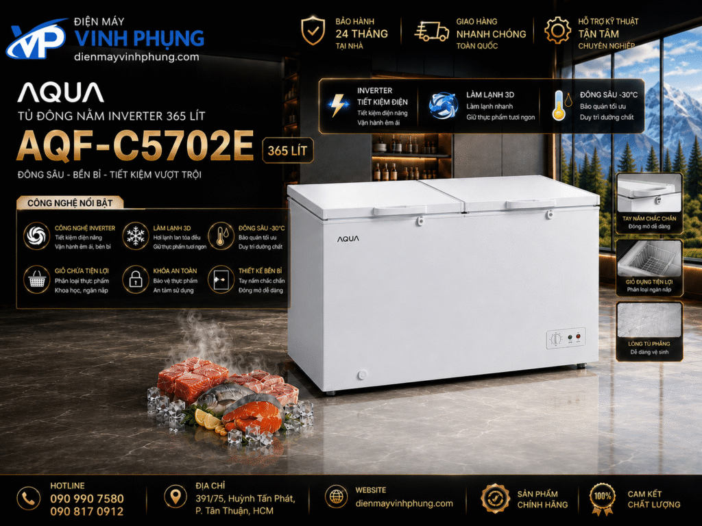 Tủ Đông Mát Aqua Inverter 365 Lít AQF-C5702E