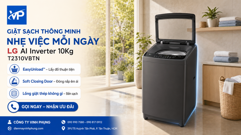 Máy giặt cửa trên LG Inverter 10 Kg -T2310VBTN