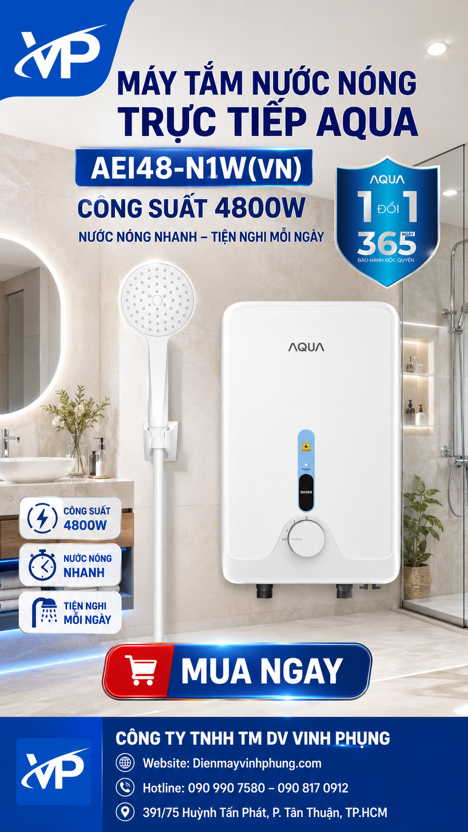 Máy nước nóng trực tiếp AQUA 4800W AEI48-N1W(VN) 3 Máy nước nóng trực tiếp AQUA 4800W AEI48-N1W(VN)