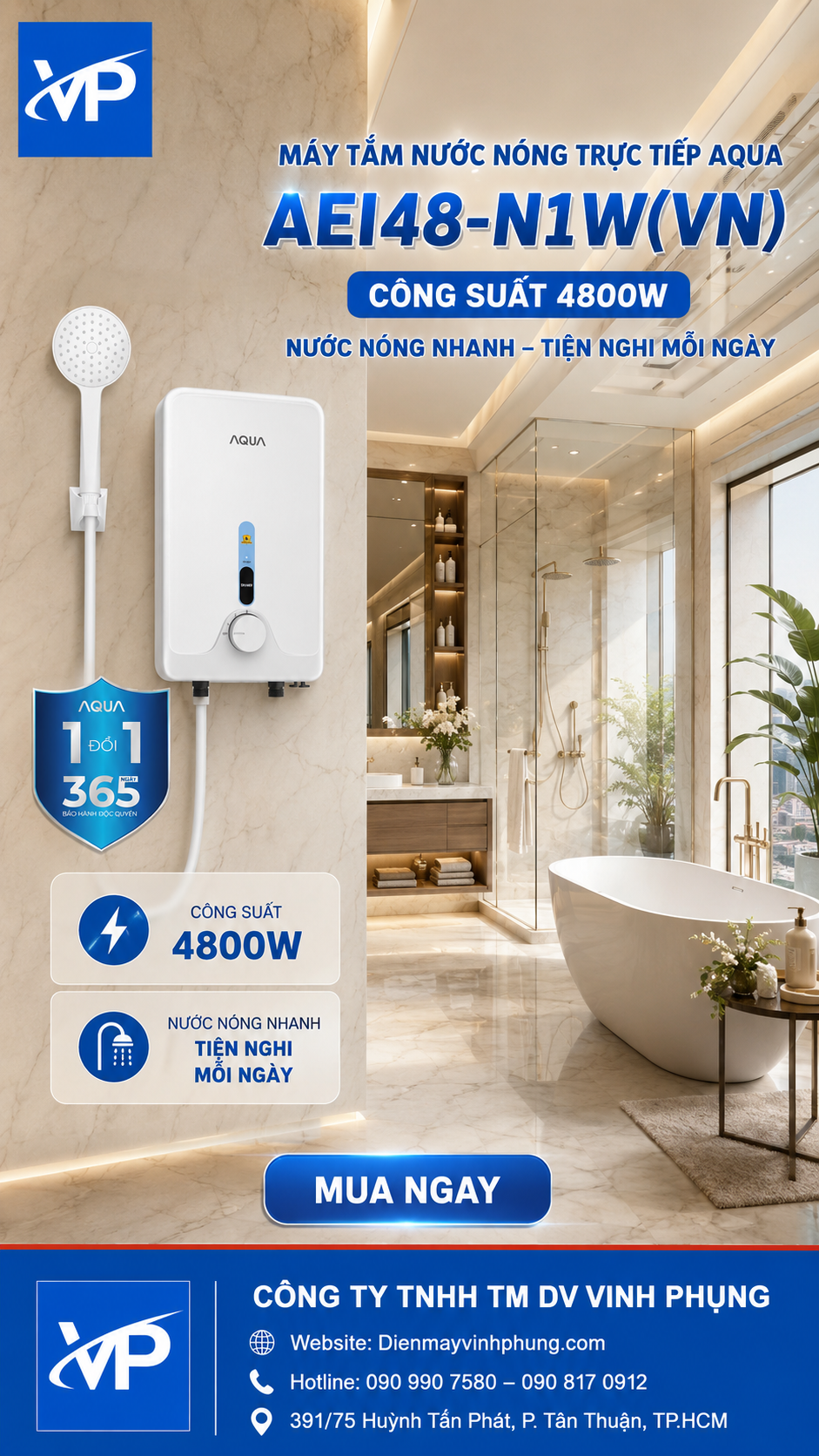 Máy nước nóng trực tiếp AQUA 4800W AEI48-N1W(VN) 2 Máy nước nóng trực tiếp AQUA 4800W AEI48-N1W(VN)