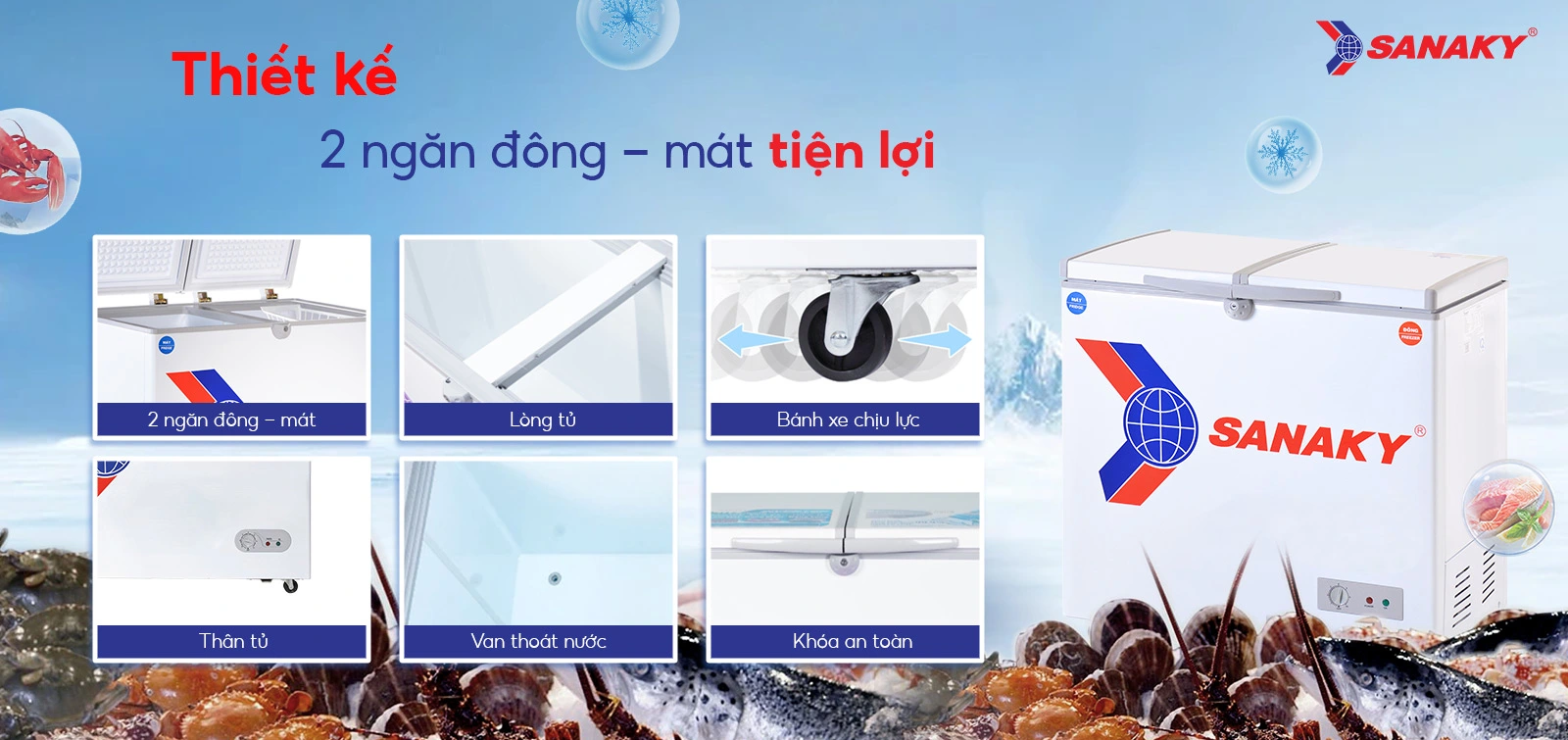 Tủ đông mát Sanaky 165 lít VH-225W2