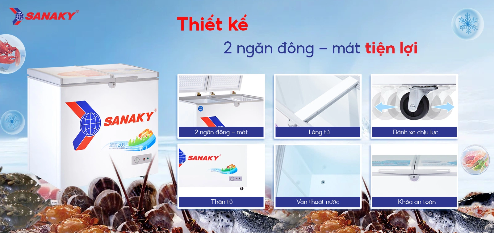 Tủ đông mát Sanaky 195 lít VH-2599W1