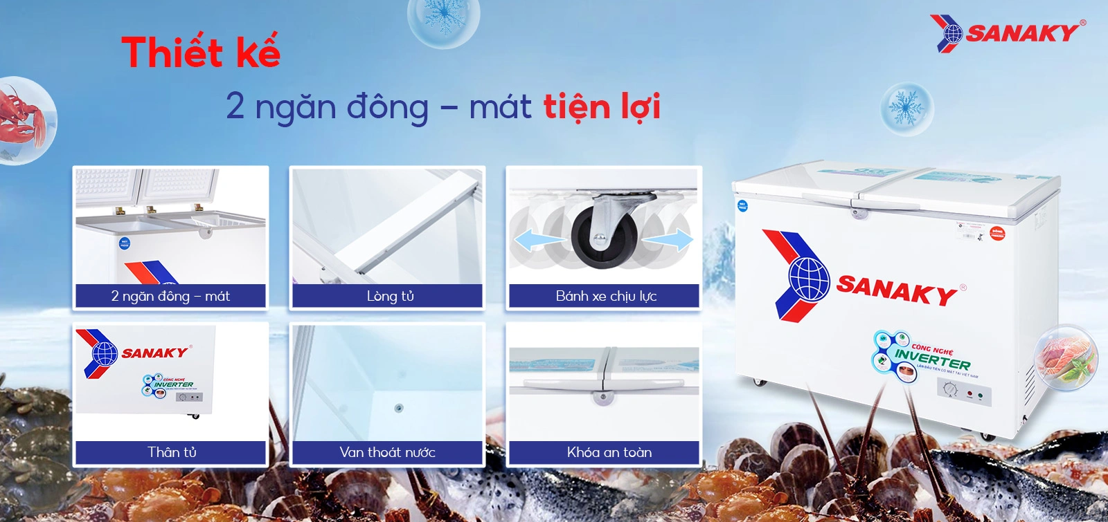 Tủ đông mát Sanaky 220 lít VH-2899W3 Tủ đông mát Sanaky 220 lít VH-2899W3