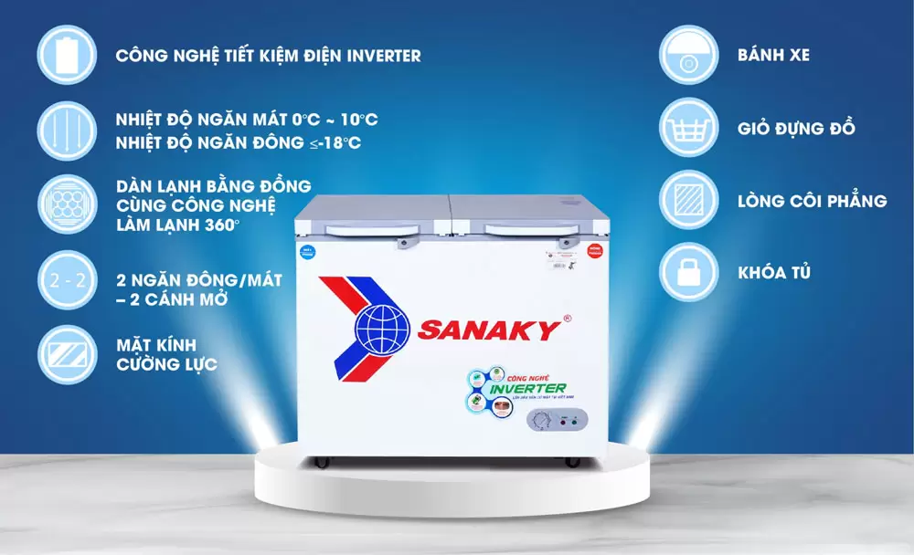 Tủ đông mát Sanaky 250 lít VH-2599W4K