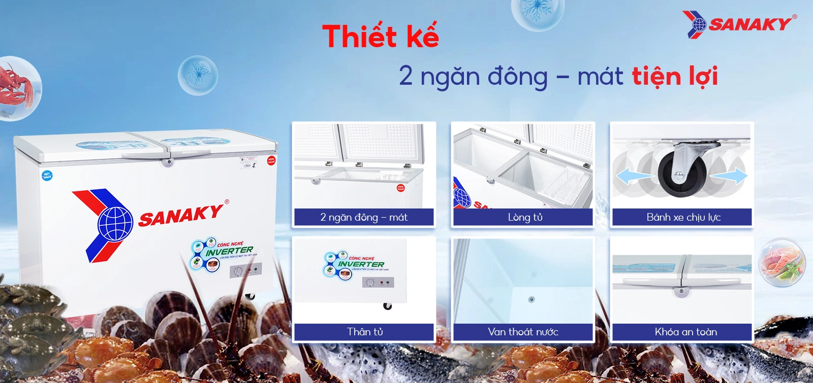 Tủ đông mát Sanaky 260 lít VH-3699W3 Tủ đông mát Sanaky 260 lít VH-3699W3