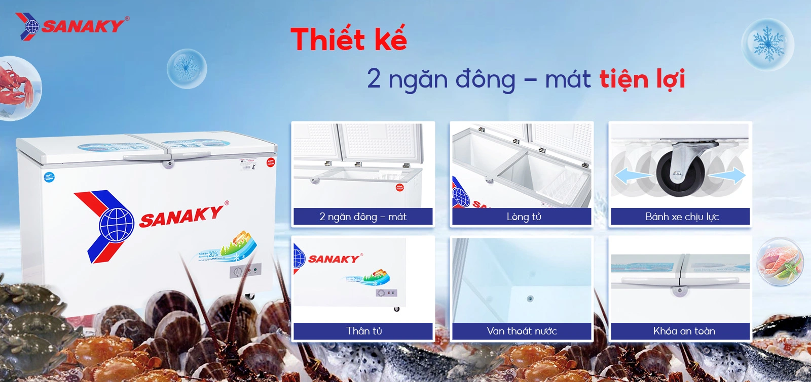 Tủ đông mát Sanaky 280 lít VH-4099W1