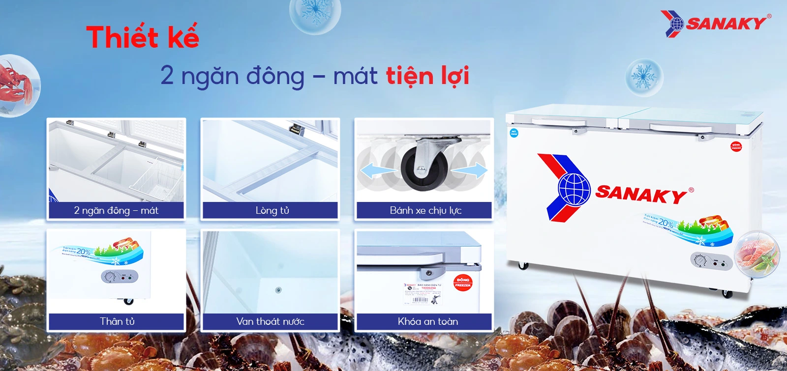 Tủ đông mát Sanaky 280 lít VH-4099W2KD