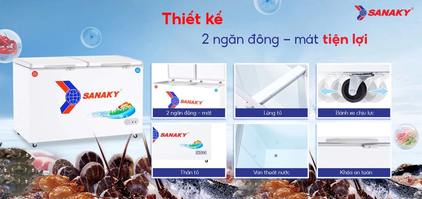 Tủ đông mát Sanaky 365 lít VH-5699W1 Tủ đông mát Sanaky 365 lít VH-5699W1