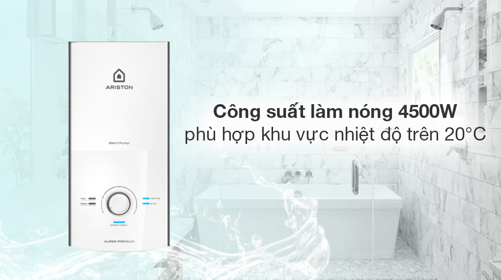 Máy tắm nóng trực tiếp Ariston Aures Premium 4.5P Ivory