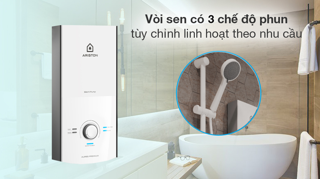 Máy tắm nóng trực tiếp Ariston Aures Premium 4.5P Ivory