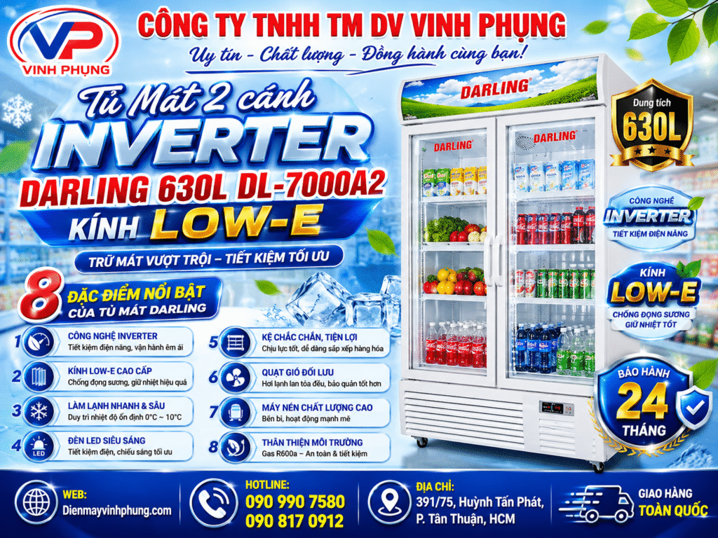 Tủ Mát 2 cánh Không đóng Tuyết Darling 630L DL-7000A2 Tủ Mát 2 cánh Không đóng Tuyết Darling 630L DL-7000A2