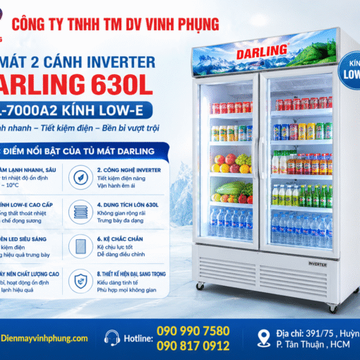 Tủ Mát 2 cánh Inverter Darling 630L DL-7000A2 Kính LOW-E