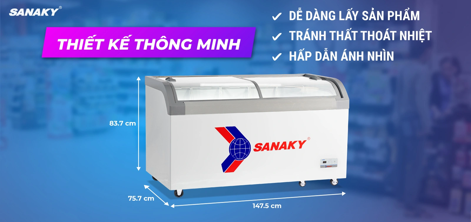 Tủ đông nắp kính Sanaky 500 lít VH-888KA