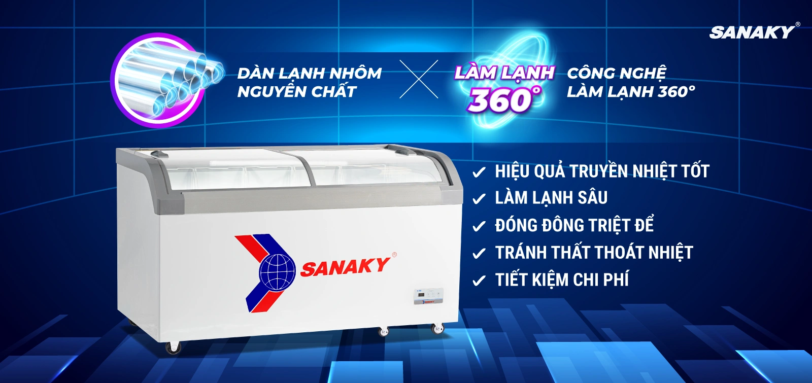 Tủ đông nắp kính Sanaky 500 lít VH-888KA