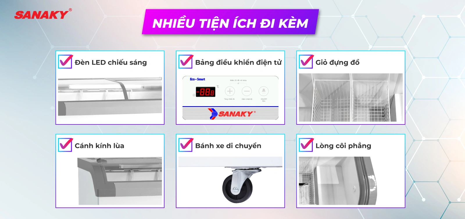 Tủ đông nắp kính Sanaky 500 lít VH-888KA