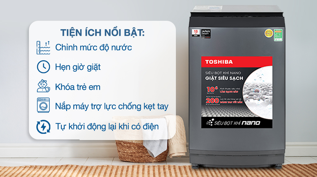 Máy giặt lồng đứng Toshiba 13 kg AW-DUM1400LV(MK)