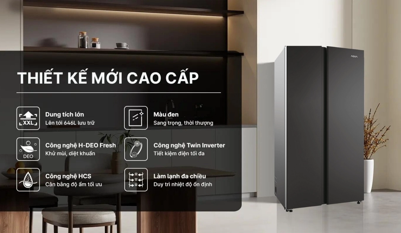 Tủ lạnh Aqua Inverter 646 lít AQR-S682XA(GB)