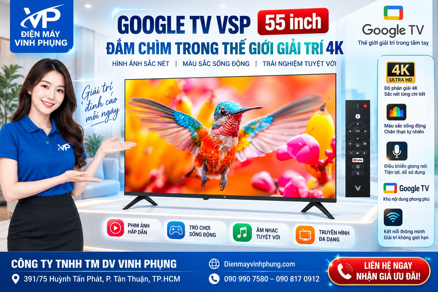 Tivi Google VSP Qled 4K Q- Plus 55 inch VUF55GQU01 5 Tivi Google VSP Qled 4K Q- Plus 55 inch VUF55GQU01