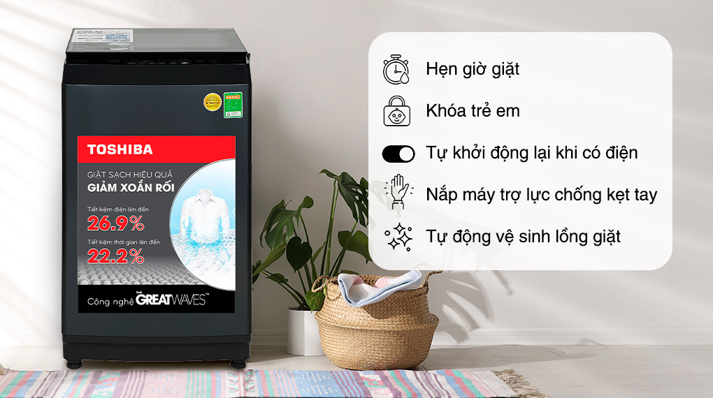 Máy giặt lồng đứng 9 kg Toshiba AW-M1000FV(MK)
