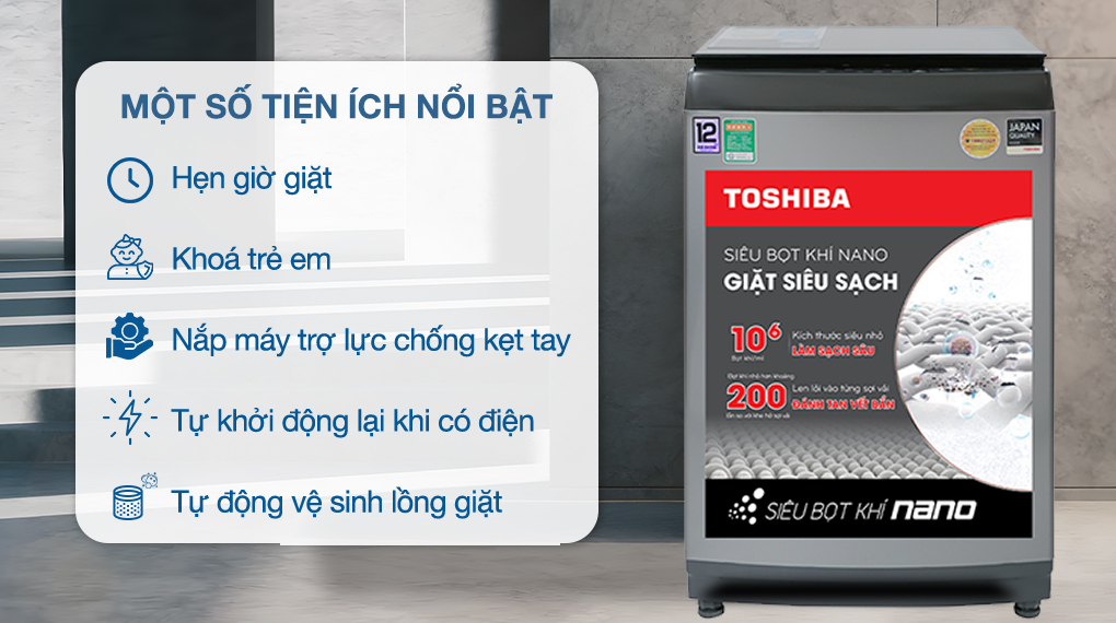 Máy giặt lồng đứng Toshiba 12 kg AW-DUK1300KV(SG)