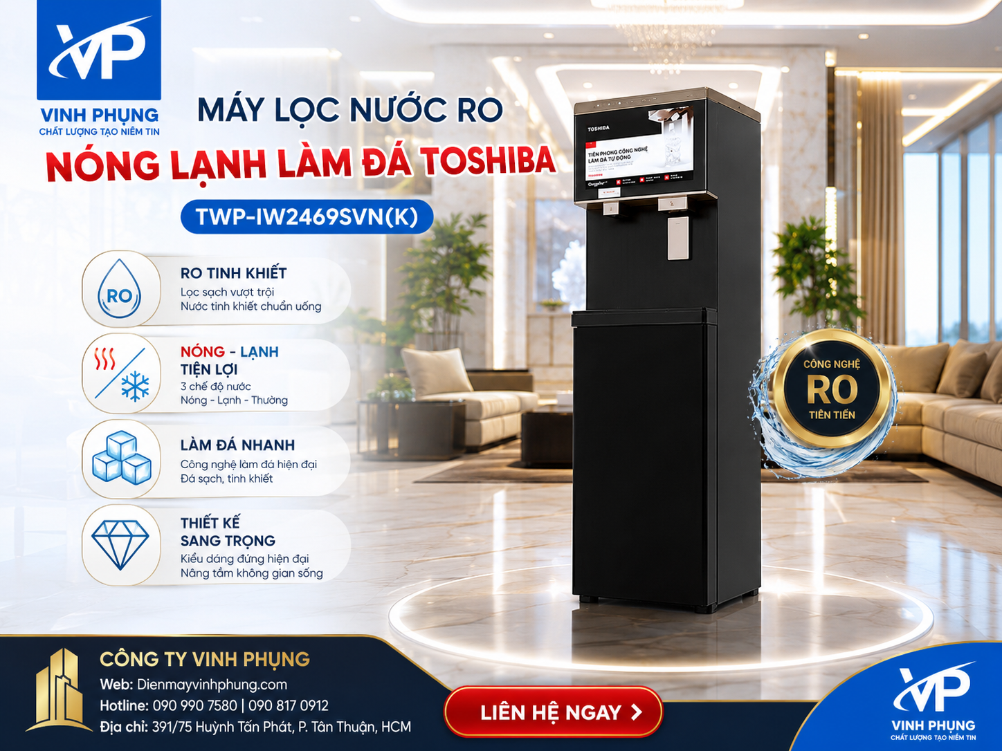 Máy Lọc Nước RO Nóng Lạnh Làm Đá Toshiba TWP-IW2469SVN(K)