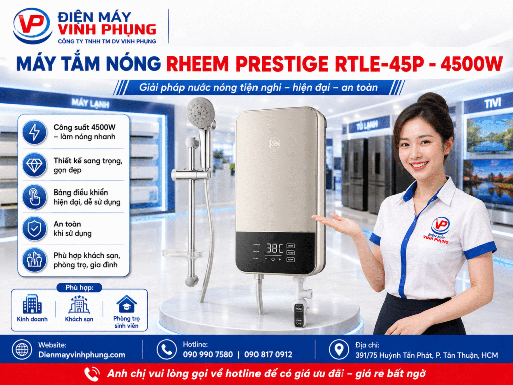 Máy Tắm Nóng Rheem Prestige RTLE-45B-NWV - 4500W