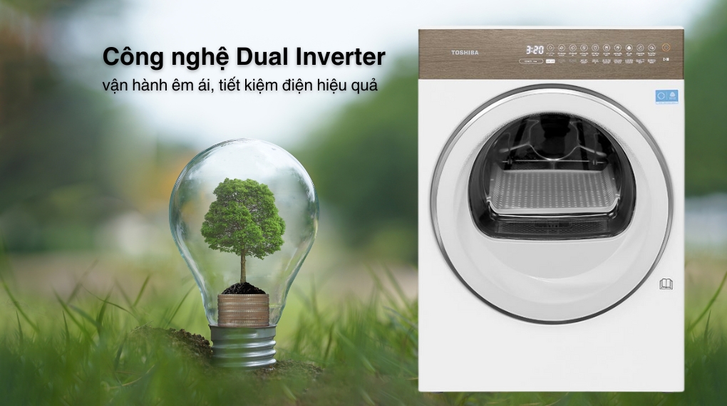 Máy sấy bơm nhiệt Toshiba inverter 8 kg TD-T37BS90HWV(WT)