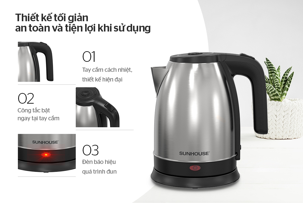 Ấm đun siêu tốc Sunhouse 1.8 lít DASISHD1183