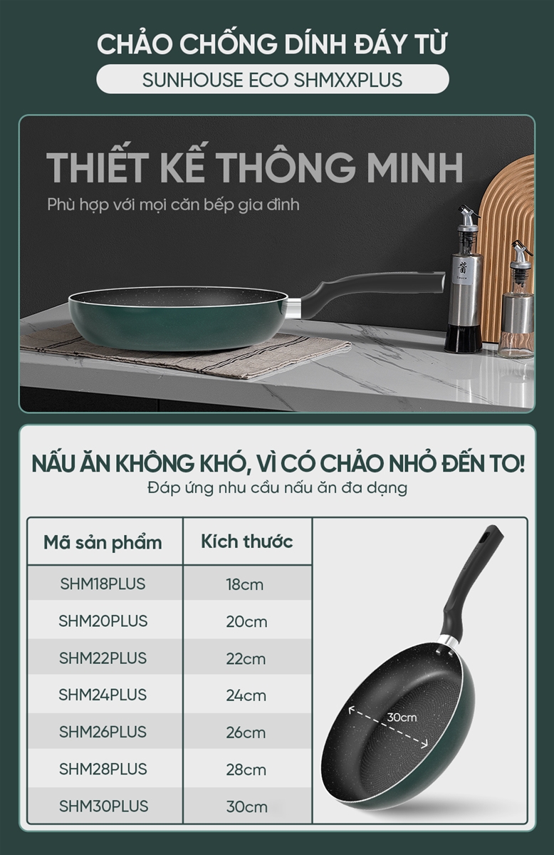 Chảo chống dính đế từ Sunhouse GC1SHM18PLUS