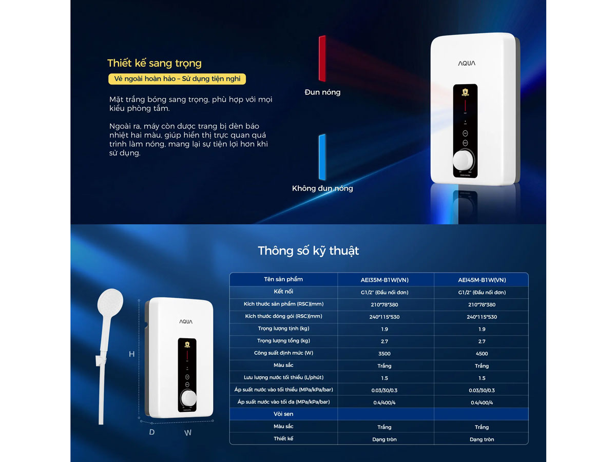 Máy nước nóng trực tiếp Aqua AEI35M-B1W(VN)