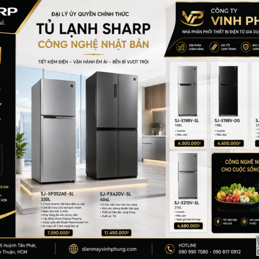 Tủ lạnh Sharp Inverter 330 lít SJ-XP352AE-SL