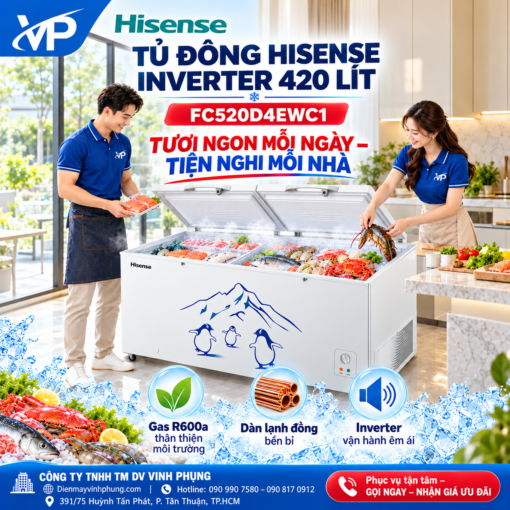 Tủ đông Inverter Hisense 420 lít FC520D4EWC1
