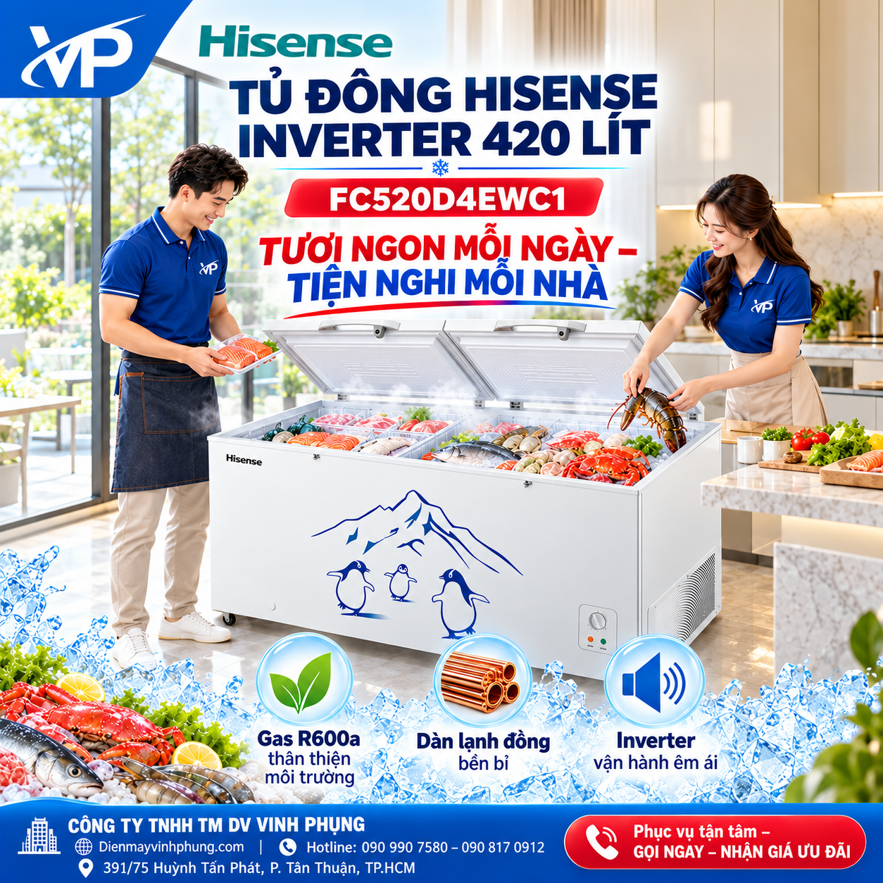 Tủ đông Inverter Hisense 420 lít FC520D4EWC1 1 Tủ đông Inverter Hisense 420 lít FC520D4EWC1