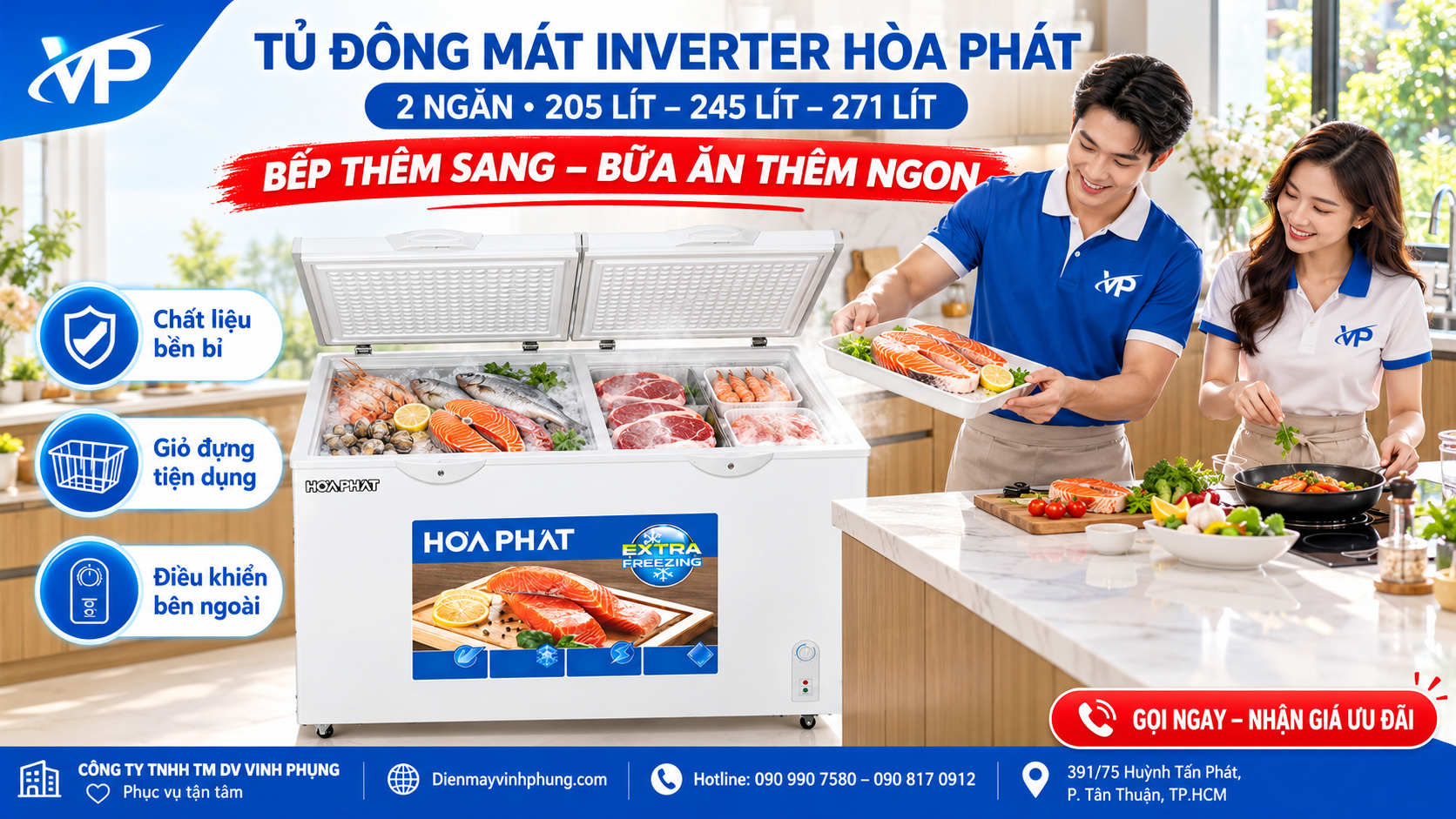 Tủ đông mát Hòa Phát Inverter 245 lít HPF BD8245 2 Tu dong Hoa Phat bep sang trong 4