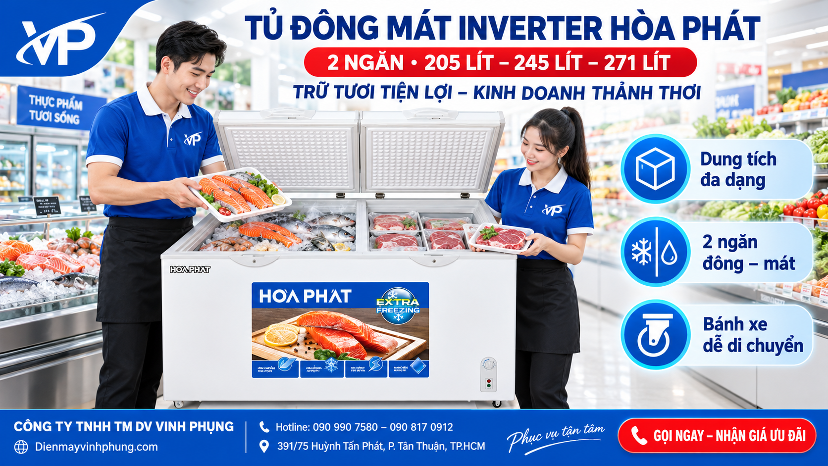 Tủ đông mát Hòa Phát Inverter 245 lít HPF BD8245 4 Tu dong Hoa Phat hien dai 1
