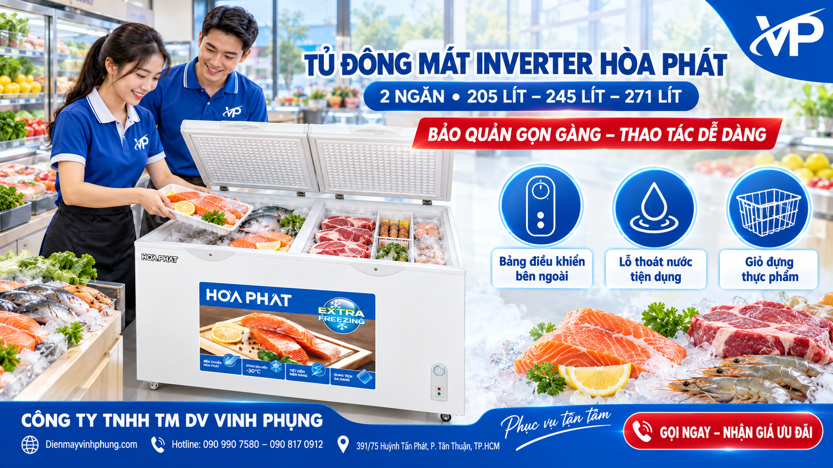 Tủ đông mát Hòa Phát Inverter 245 lít HPF BD8245 3 Tủ đông mát Hòa Phát Inverter 271 lít HPF BD8271